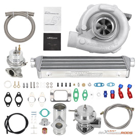 Universal T04E T3 T4 Turbocharger Kit with Intercooler, Oil Lines & BOV Adapter for 1.5-3.0L