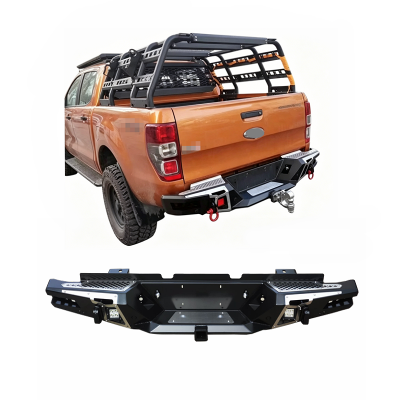 New 4x4 Steel Rear Bumper Bar for Ranger T6 T7 T8 Pickup Truck with Heavy Duty Capacity LED Bolt-On Installation Texture