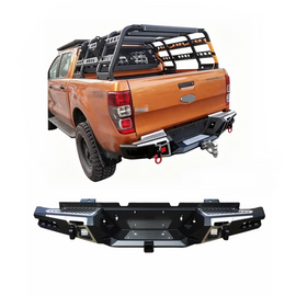 New 4x4 Steel Rear Bumper Bar for Ranger T6 T7 T8 Pickup Truck with Heavy Duty Capacity LED Bolt-On Installation Texture