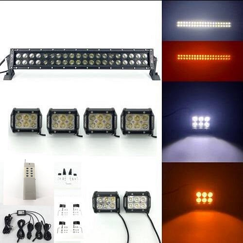 1 Dual Color Light Bar Sync with 4 Packs 4 Inch 18W LED Pods