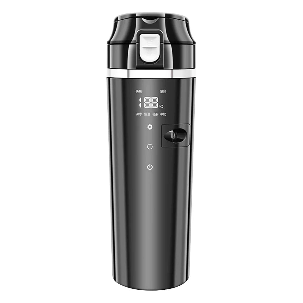 Smart Car Heating Mug with Digital LCD Display 500ML Stainless Steel Black-0