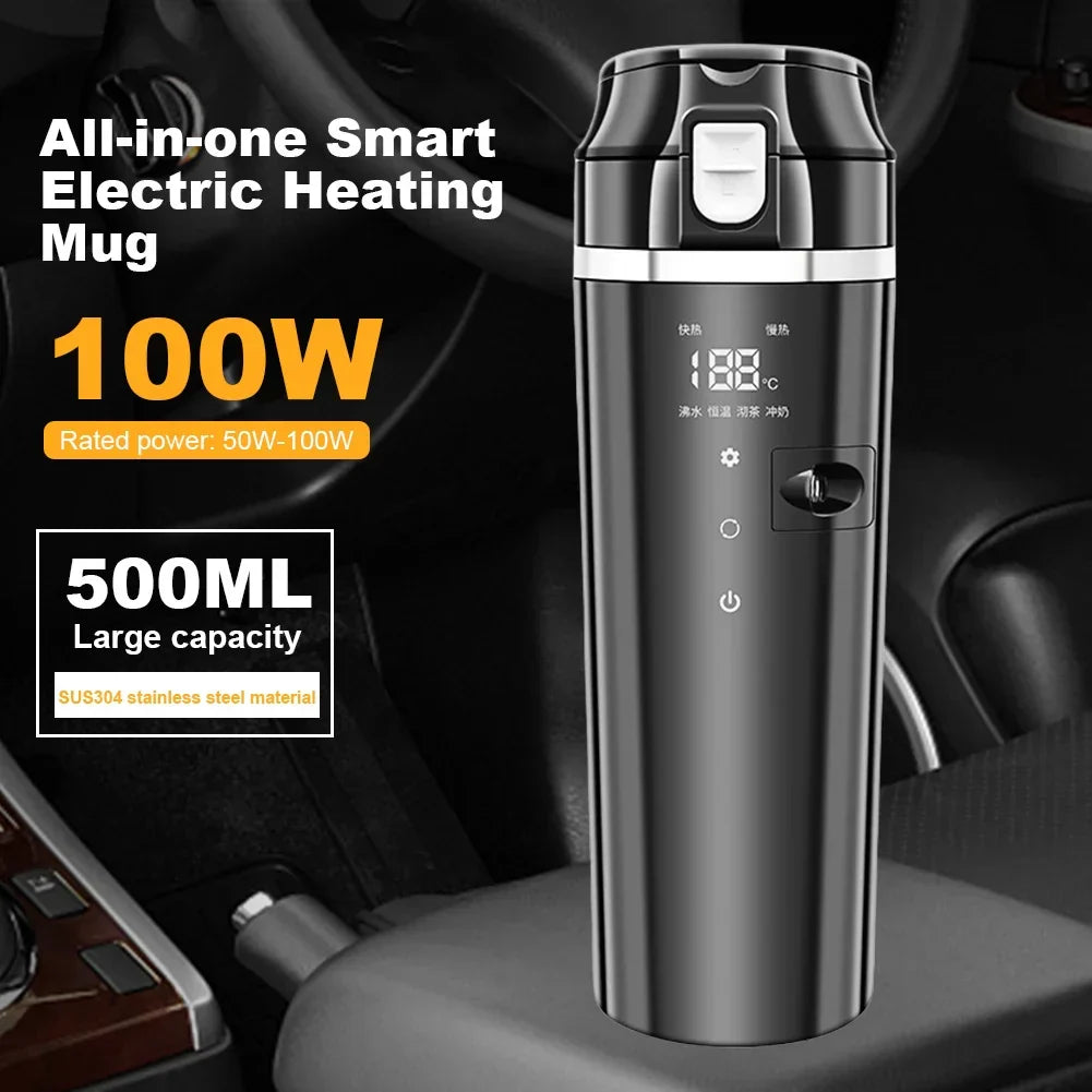 Smart Car Heating Mug with Digital LCD Display 500ML Stainless Steel Black-1