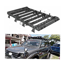 Universal 4WD Steel Roof Rack LED Lights Powder Coating Black 100kg+ Capacity No Drill Mounting Land Cruiser 70/80/90/10