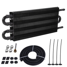 Universal 5/6'' Racing 4-Row Transmission Oil Cooler Black/Silver Aluminum Engine Tube Fin Manual Radiator Cooling Syste