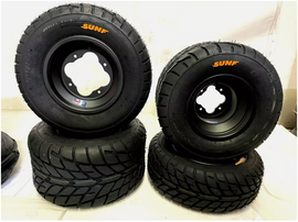 SunF Street Tires with DWT A5 Black Wheels - Complete Set | YFZ450, Raptor & Banshee 350 ATV Kit