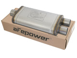 aFe MACHForce XP SS Muffler 2.5in Center Inlet / 2.5in Dual Outlets 18in L x 9in W x 4in H Body