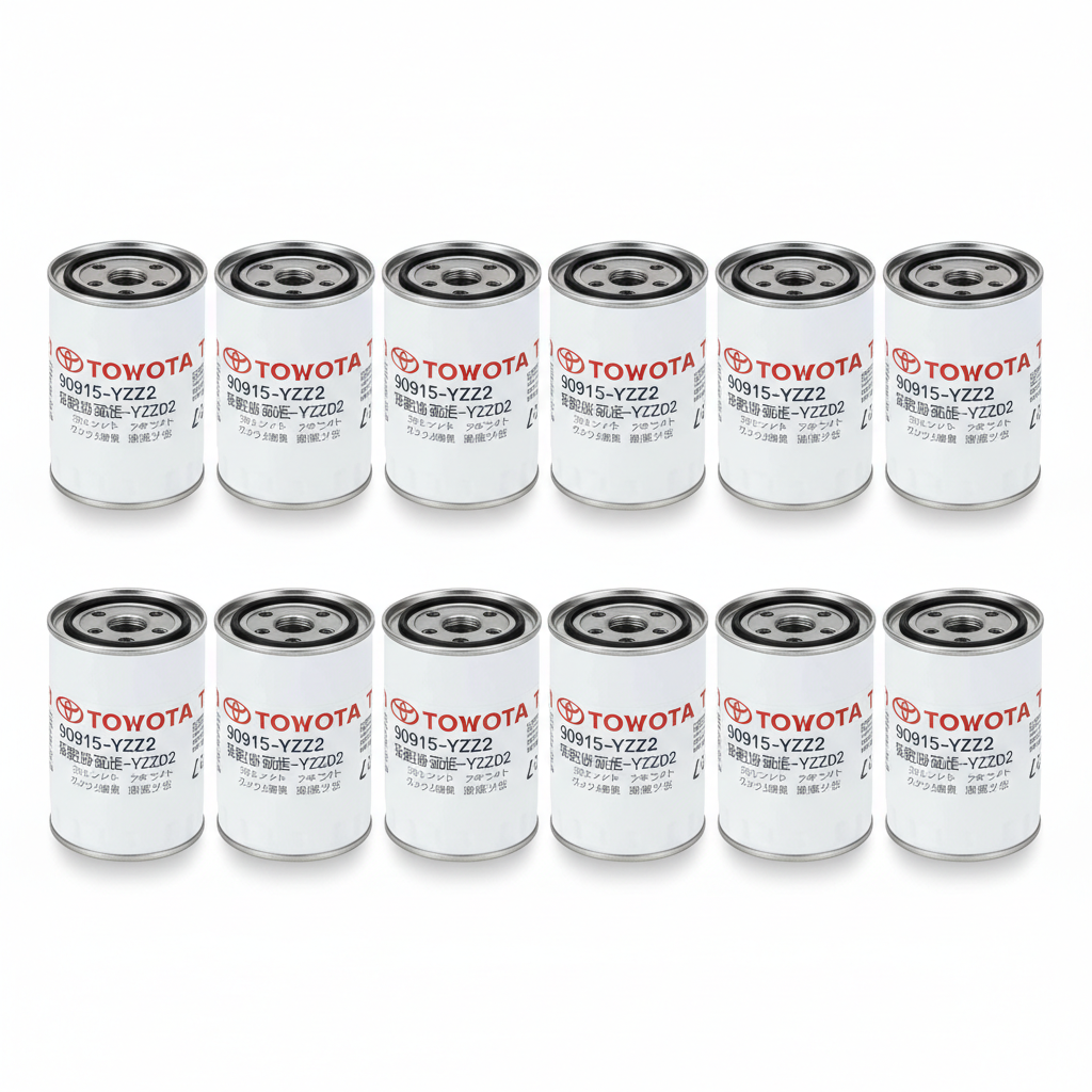 10 Toyota genuine oil filters arranged in rows