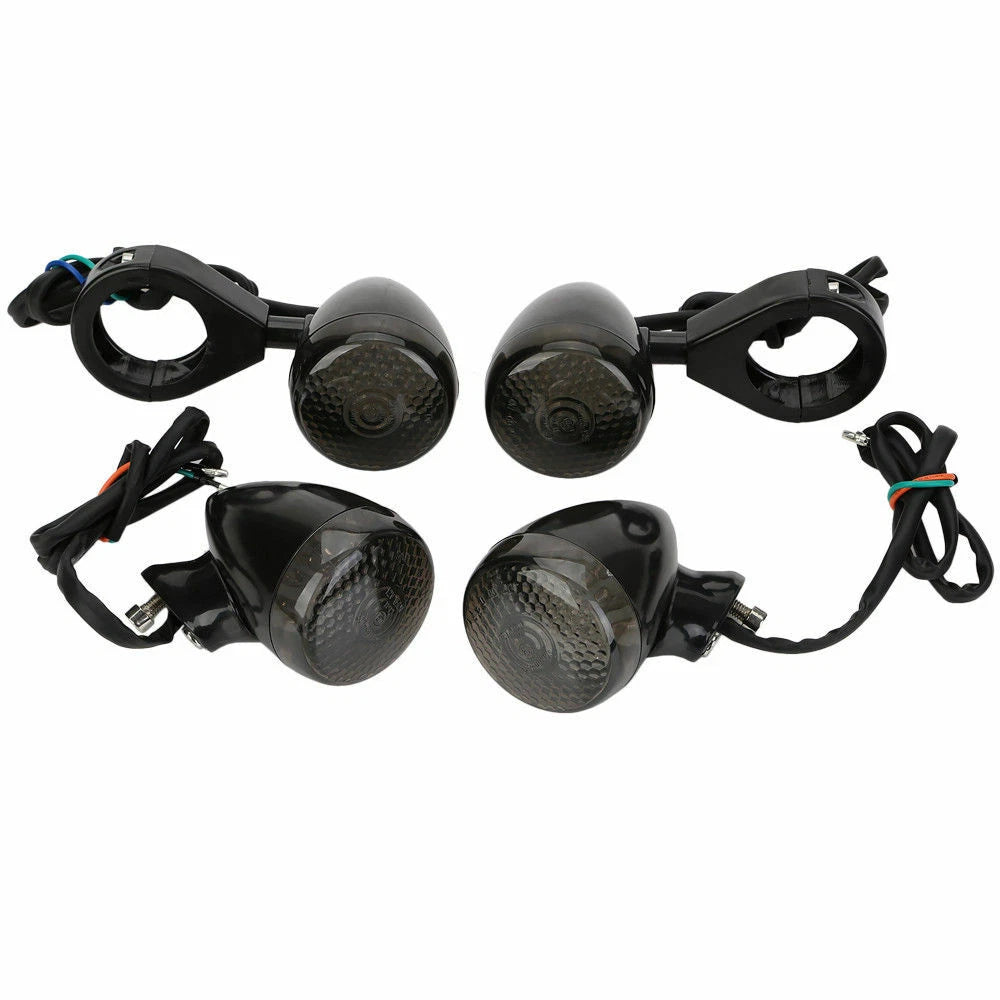 4x 39mm Fork Front Rear LED Turn Signal Light For Harley Chopper Cruiser Black S