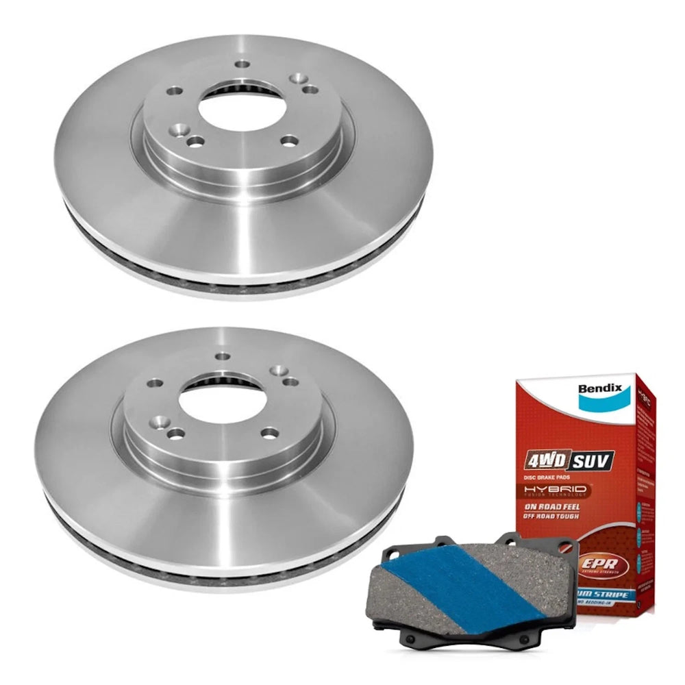 Bendix front brake pads and 298mm Geomet rotors kit for Hyundai Santa Fe CM and Kia Sorento XM