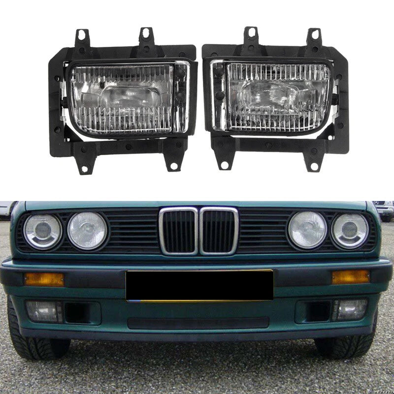 Front Bumper Clear Fog Lights Plastic Lens Kit For BMW E30 3Series Sedan 1985-93