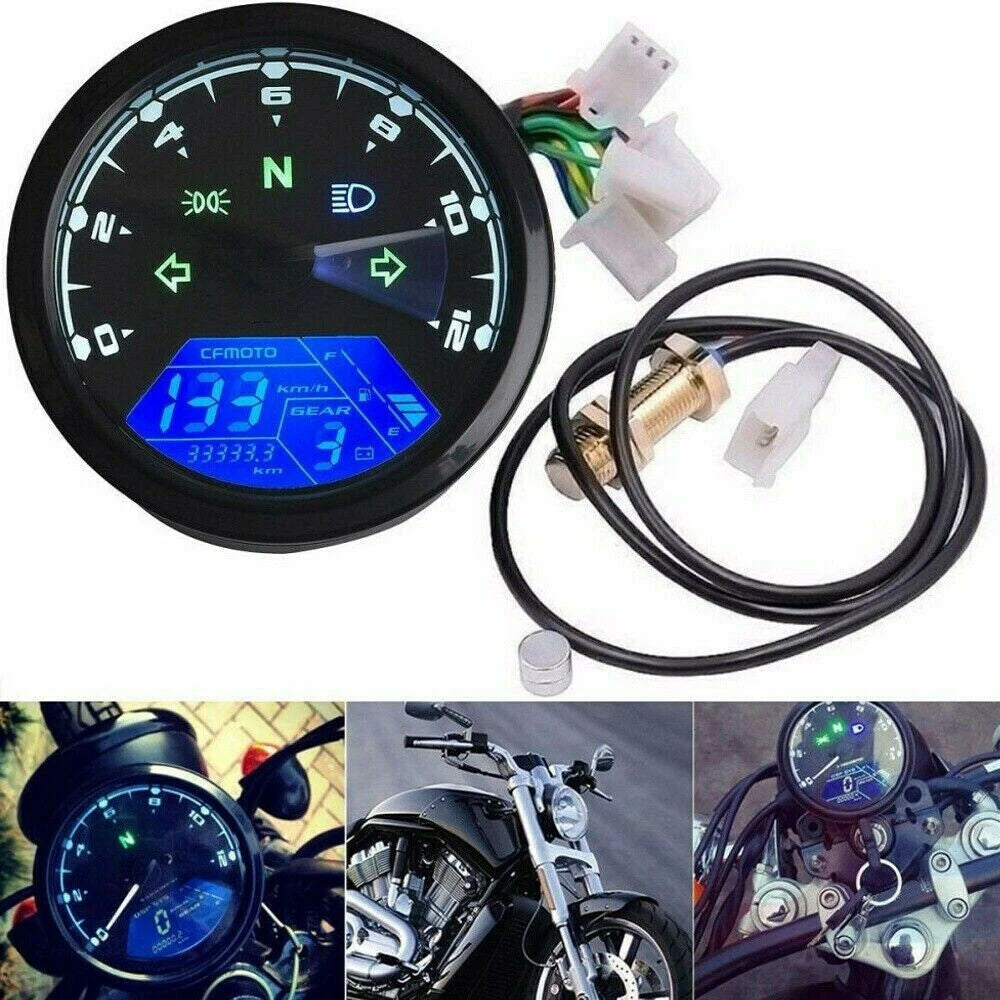 Universal Digital LCD Motorcycle Odometer Speedometer Tachometer Gauge w/ Sensor