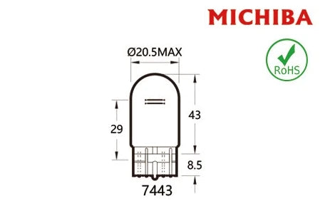 10 x T20 W21/5W Michiba Halogen Wedge Globe 7443 12V W3X16Q For Stop Light
