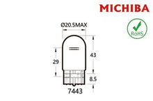 Load image into Gallery viewer, 10 x T20 W21/5W Michiba Halogen Wedge Globe 7443 12V W3X16Q For Stop Light