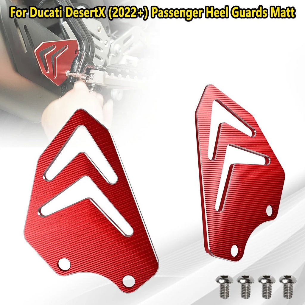 2X Red CNC Billet Passenger Heel Guards Matt For Ducati DesertX 2022+ Anodized S