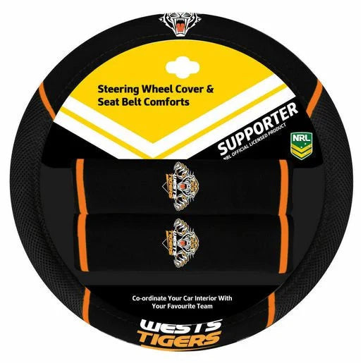 NRL Steering Wheel Cover/Seat Belt Cover Set - Wests Tigers ACNRLTIGACC
