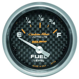 Autometer Carbon Fiber 2-1/16in Fuel Level Gauge 0-90 Ohms Short Sweep Electr...