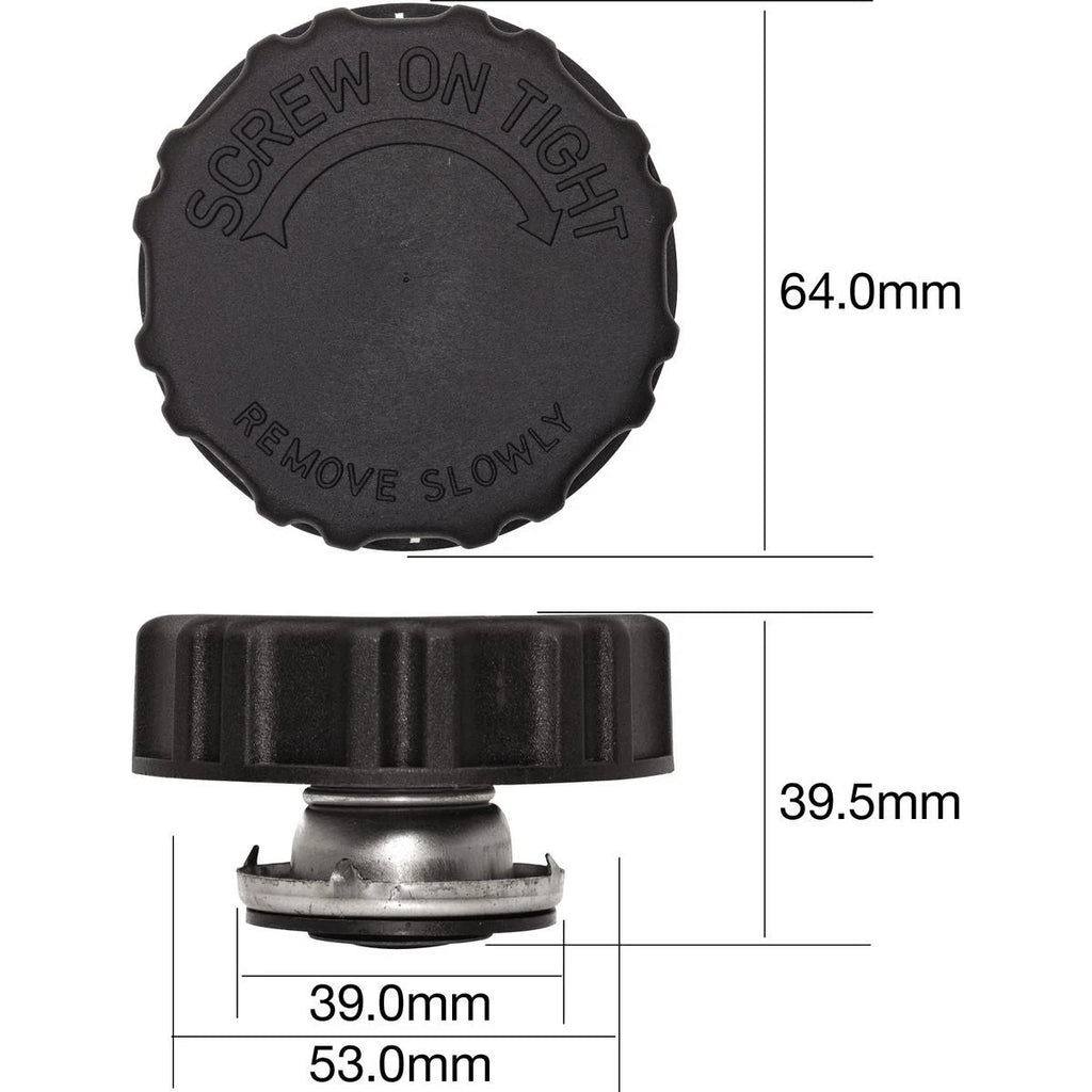 Tridon CW16110 radiator cap, 16 PSI plastic recovery cap with M55 screw fitting