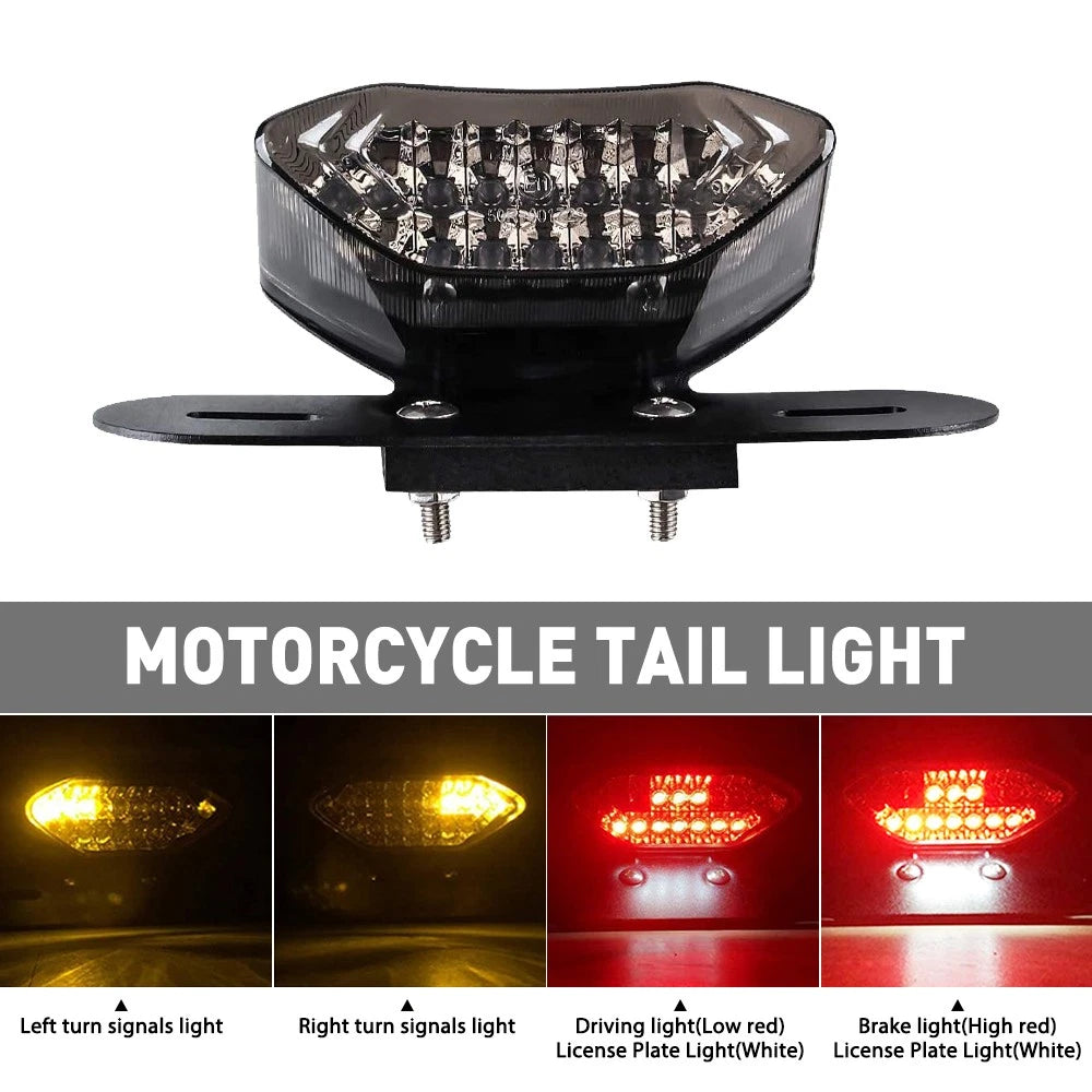 Universal Motorcycle LED Turn Signals Brake Integrated License Tail Plate Light