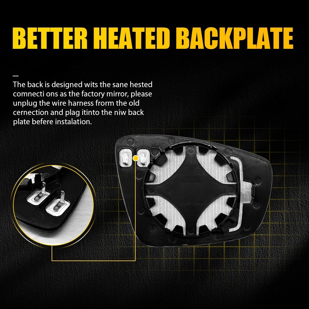 Left Passenger Side Mirror Glass For VW POLO SERIES VI 10-17 Heated Convex Base.