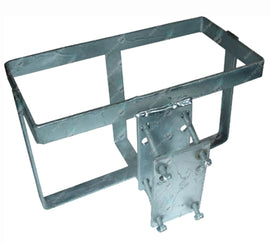 Galvanised bolt-on jerry can holder mounted to square bar on offroad trailer