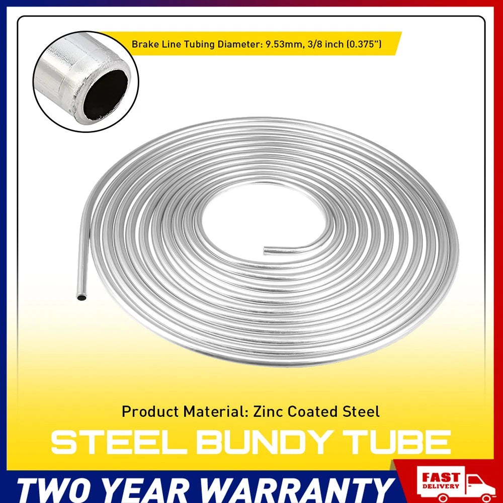Steel Bundy Tube Brake Pipe 3/8" 20FT 7.6M Fuel Transmission Line Zinc Coated