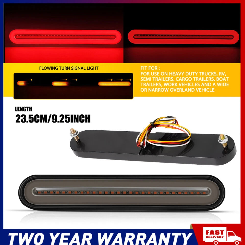 Pair of 100 LED sequential tail lights with smoked lens for trailer and ute 12-24V