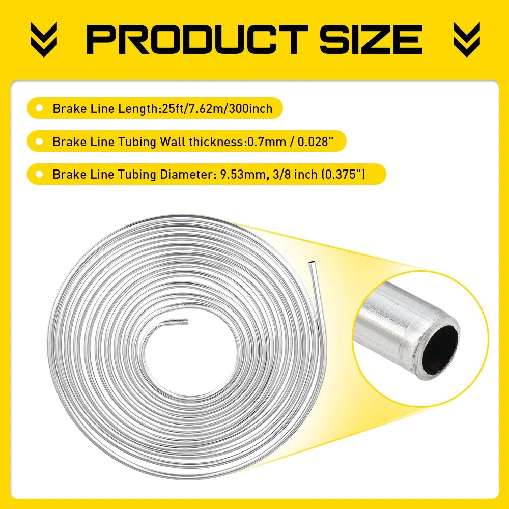 Steel Bundy Tube Brake Pipe 3/8" 20FT 7.6M Fuel Transmission Line Zinc Coated