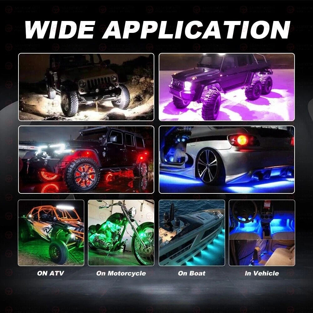 8 Pods RGB LED Rock Lights Kit Offroad Ute Underbody Music Wireless APP + Remote