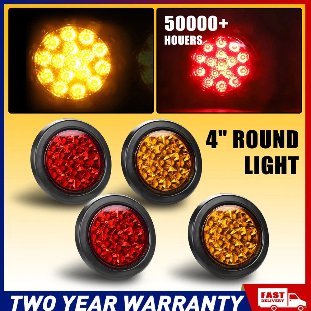 4X Trailer tail lights 16 LED Stop Tail Lights Red Amber Boat Truck Lamp
