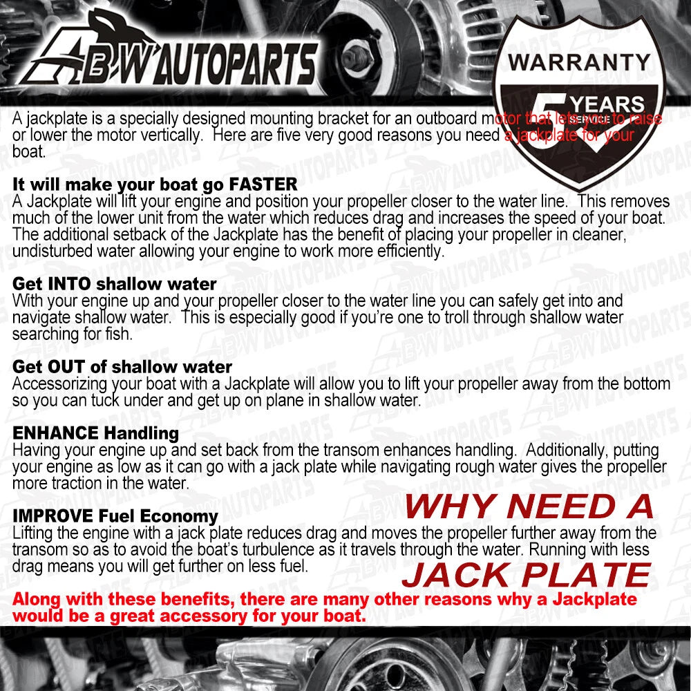 Jack Plate JPL4500 Adjustable 6" Outboard Boat Jack Plate