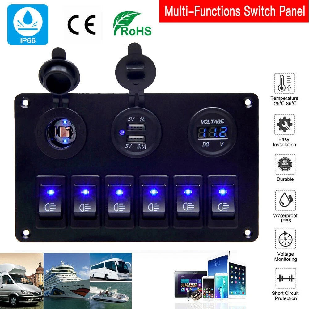 6 Gang Switch Panel Relay Circuit Control For Box Car Boat Marine 12V LED Light