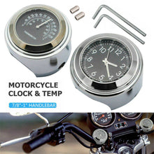 Load image into Gallery viewer, 2 IN 1 Motorcycle Chrom Handlebar Clock &amp; Thermometer Gauge For 7/8" to 1"ST