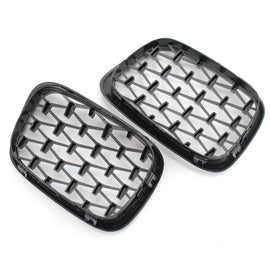 Pair Gloss Black Diamond Style Front Kidney Grille fits BMW E39 5 Series 99-03 S