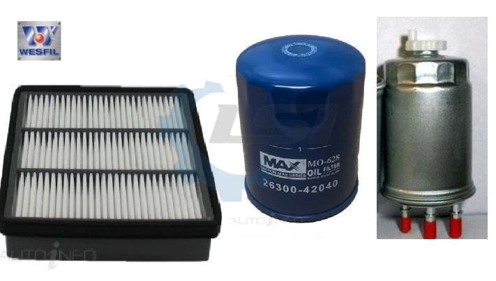 Wesfil Oil Air Fuel Filter Service Kit for Hyundai Terracan HP 2.9L CRDi 05-08