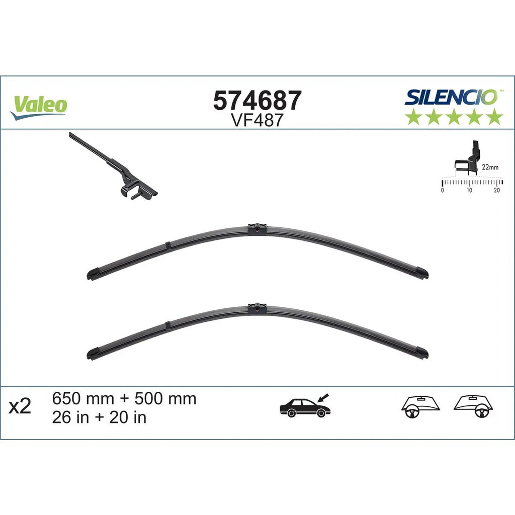 Valeo Silencio Wiper Blade Set Front VF487 574687