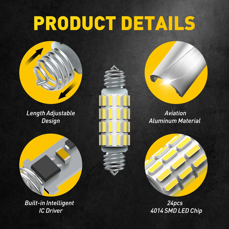 2x 4014 24SMD LED Festoon Bulbs 39mm 42mm White Interior Car Lights