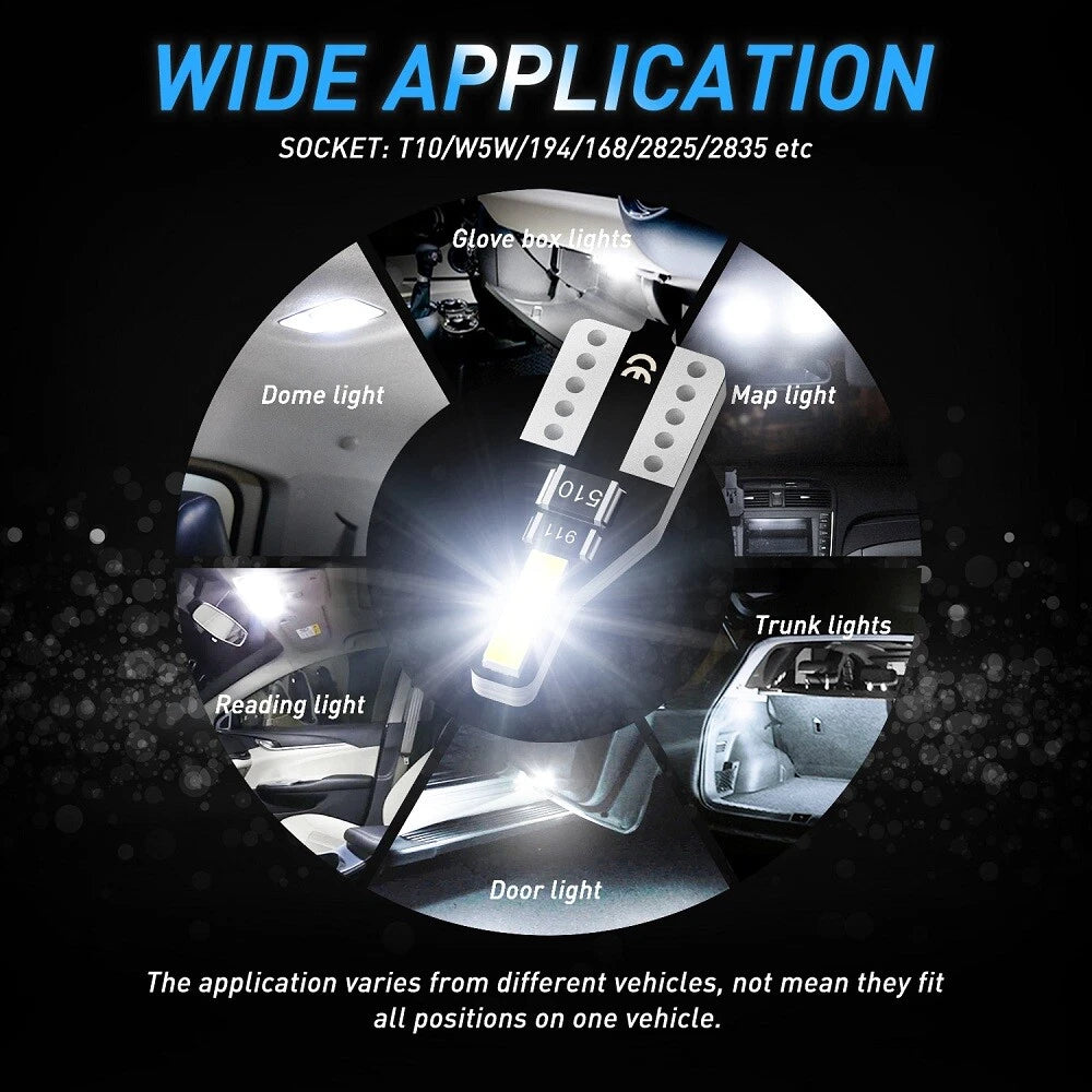 10x Canbus White 194 168 W5W T10 LED Car Side Wedge Parker Light Globe Bulbs