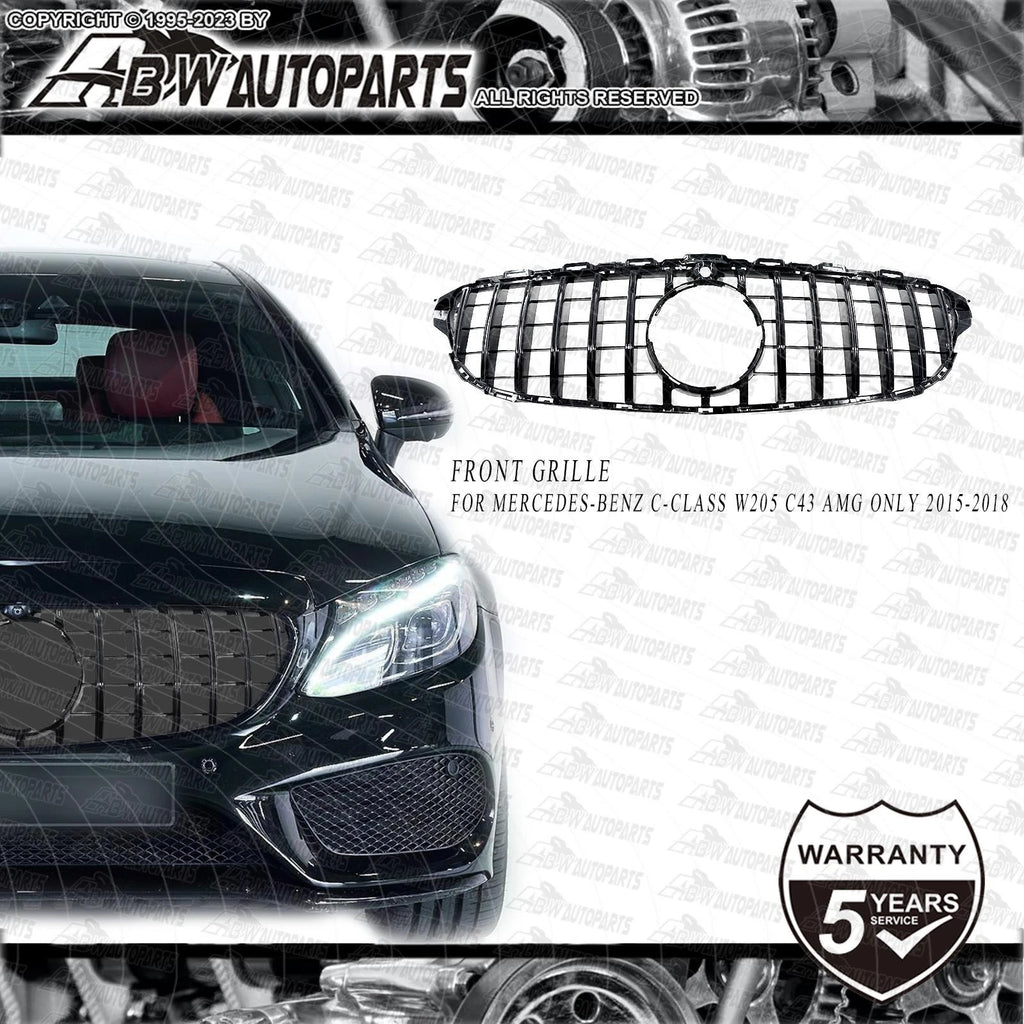 Black Front Grille For Mercedes Benz C-Class W205 C43 AMG 2015-2018 Brand New