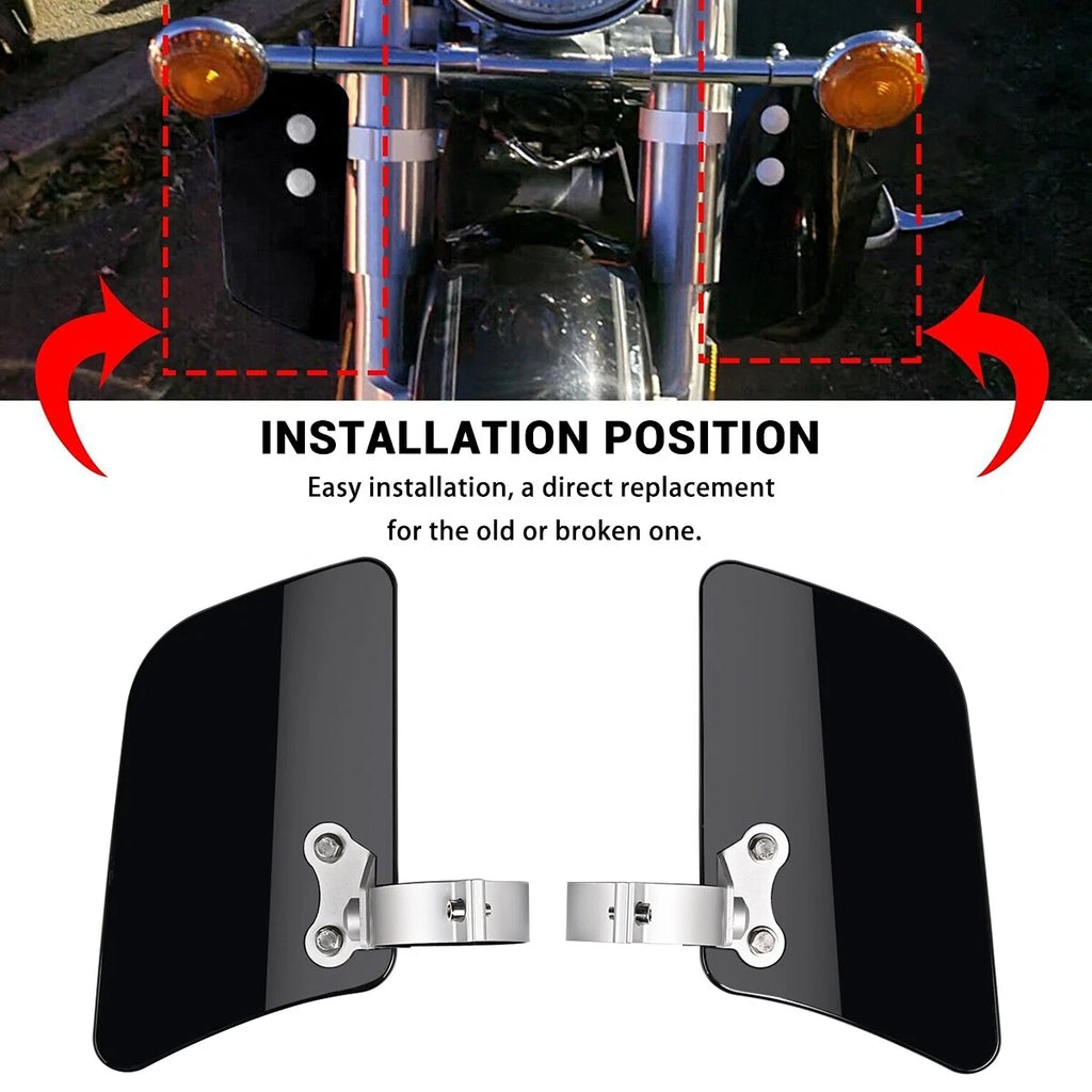 Universal motorcycle black front wind fork air deflector compatible with Honda Kawasaki Yamaha