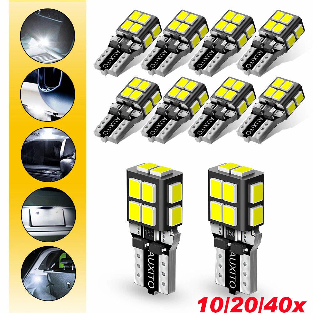 AUXITO 40x T10 14-LED White Car Interior Light Parker Bulb Wedge Globe 6500K 12V