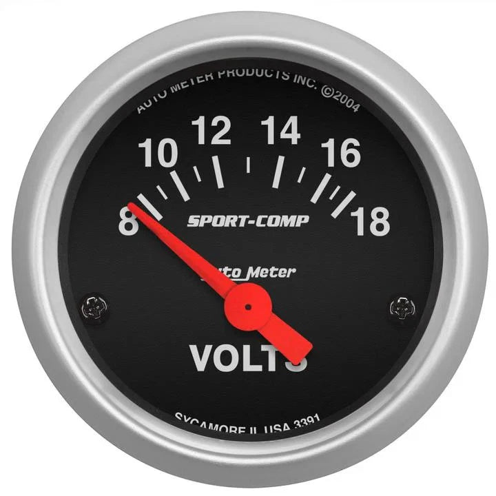Autometer Sport-Comp 2-1/16in Volt Meter Gauge 8-18 Volts Short Sweep Electri...
