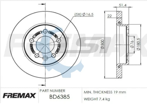 Fremax Rear Disc Brake Rotors for VW Crafter 35 TDI SY 2017–2022 300mm