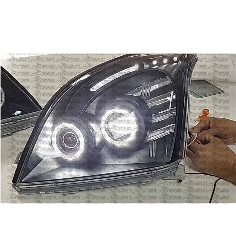 For Toyota Prado 120 Series 02-09 LED Headlights Pair Front Lamp Angel Eye Black