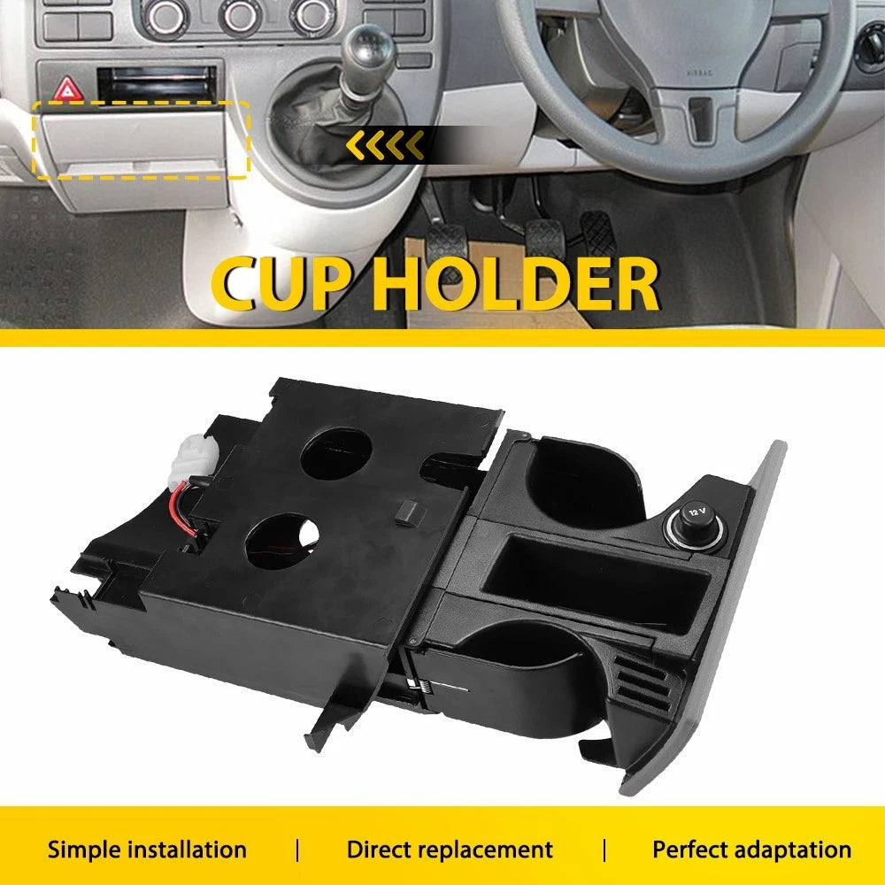 Black dash dual cup and coin ashtray holder for VW Transporter T5 2003-2013