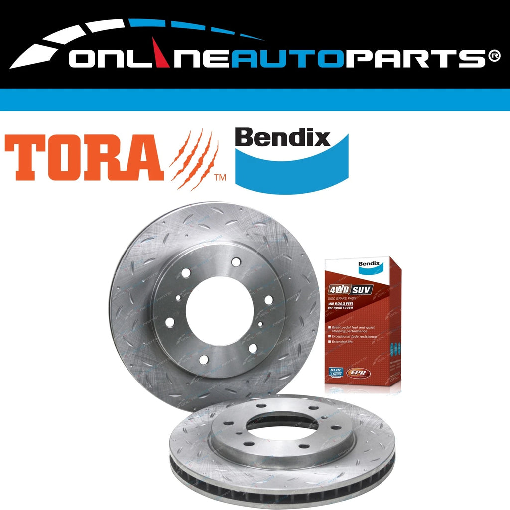 Front Slotted & Dimpled Disc Brake Rotors + Bendix 4WD Pads for Challenger PB PC