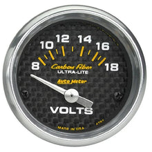 Load image into Gallery viewer, Autometer Carbon Fiber 2-1/16in Voltmeter 0-18V Short Sweep Electric AU4791