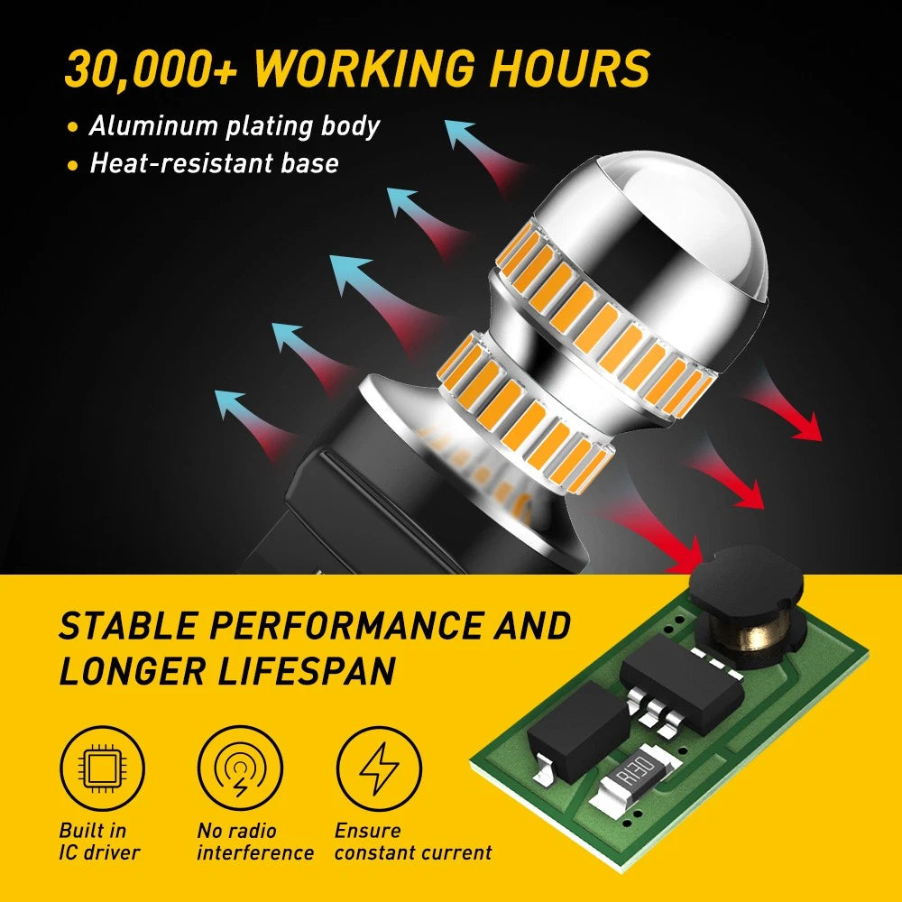 2/4/8x AUXITO 7443 7440 W21W T20 54 LED AMBER YELLOW INDICATOR TURN SIGNAL NEWA