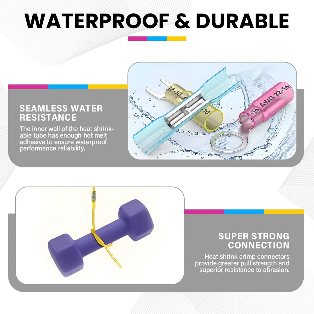 540PCS Heat Shrink Butt Wire Connectors Electrical Crimp Marine 10 12 14 16 AWG