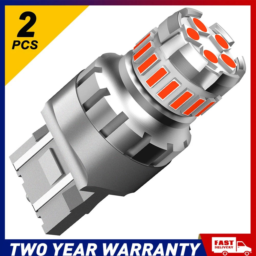 Red 7443 7440 LED brake and tail light bulbs in multi-pack for vehicles