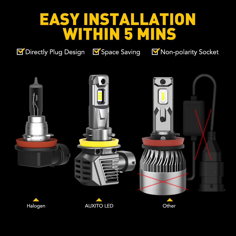 AUXITO H11 H8 LED Headlight Kit Globes High Low Beam Bulb 24000LM Amber White AU